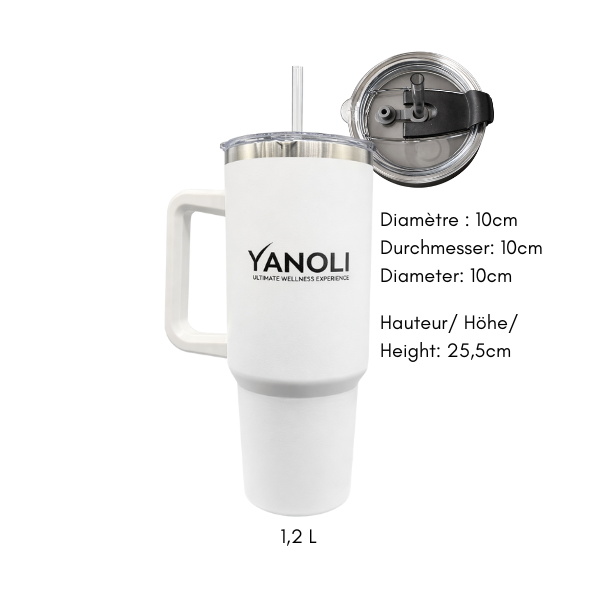 White Yanoli bottle with stainless steel handle